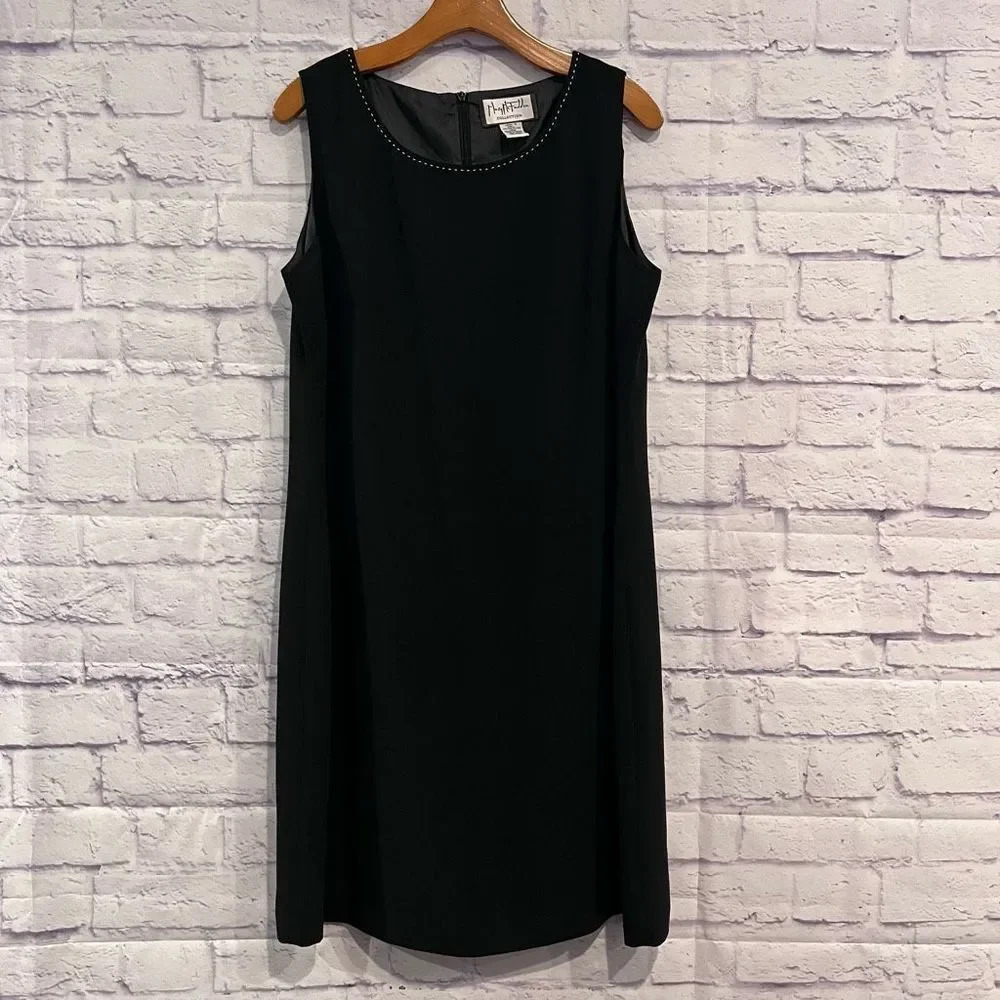 Vintage Mary McFadden Collection Black Sheath Dress Size 14‎ Sleeveless